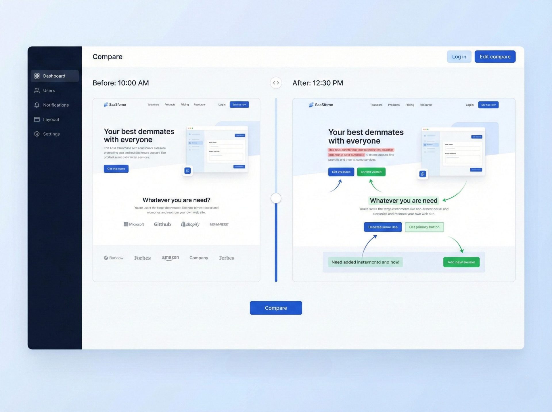 Saas Comparison Dashboard Interface