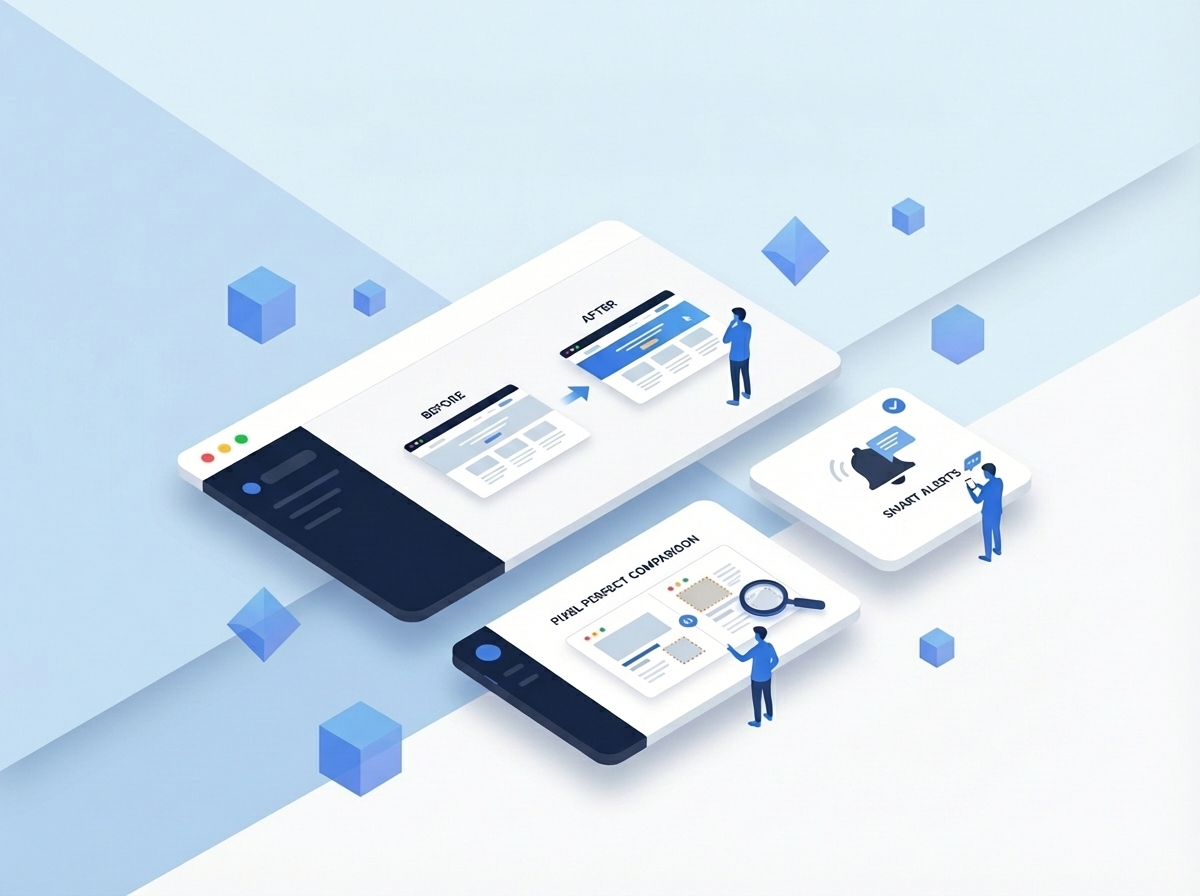 Clean monitoring dashboard showing website change detection and visual regression testing controls